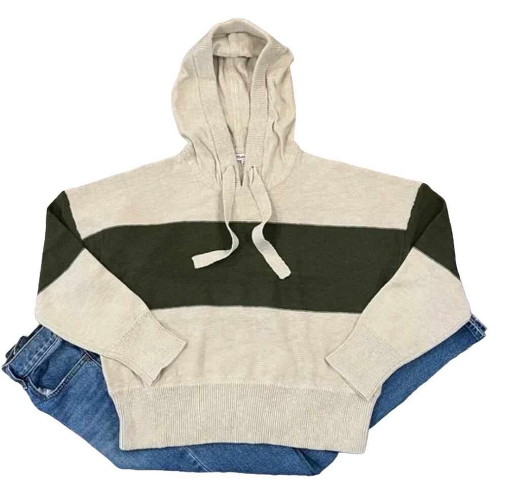 NWT Madewell Heather & Artichoke Green Colorblock Hoodie Sweater - SIZE MEDIUM